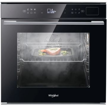 Whirlpool Cuptor incorporabil Whirlpool W7 OS4 4S1 P BL, Electric, 73 l, Autocuratare pirolitica, Tehnologia al 6-lea Simt, Ready2Cook, SteamSense, Grill, Clasa A+, Negru